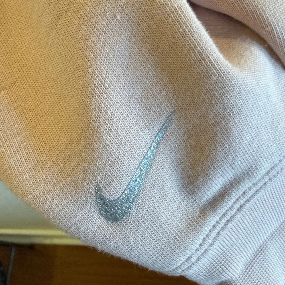 EUC Women's Nike Pink Glitter Logo Hoodie Tunic Style Sweatshirt Size Large
